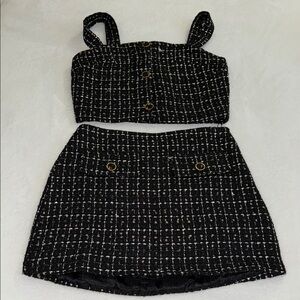 GAROTA SET tweed black and gold short shirt/ cropped tank set size S (both)